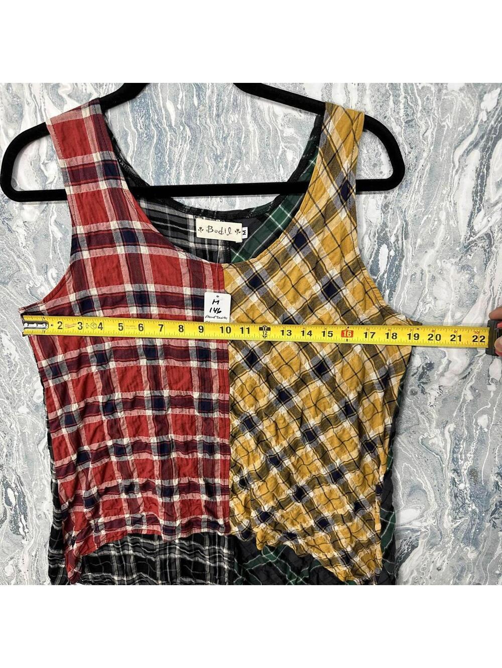 Boho Indie Cottage Lagenlook Patchwork Plaid Sleeveless Tank Top (M) - Picture 5 of 7